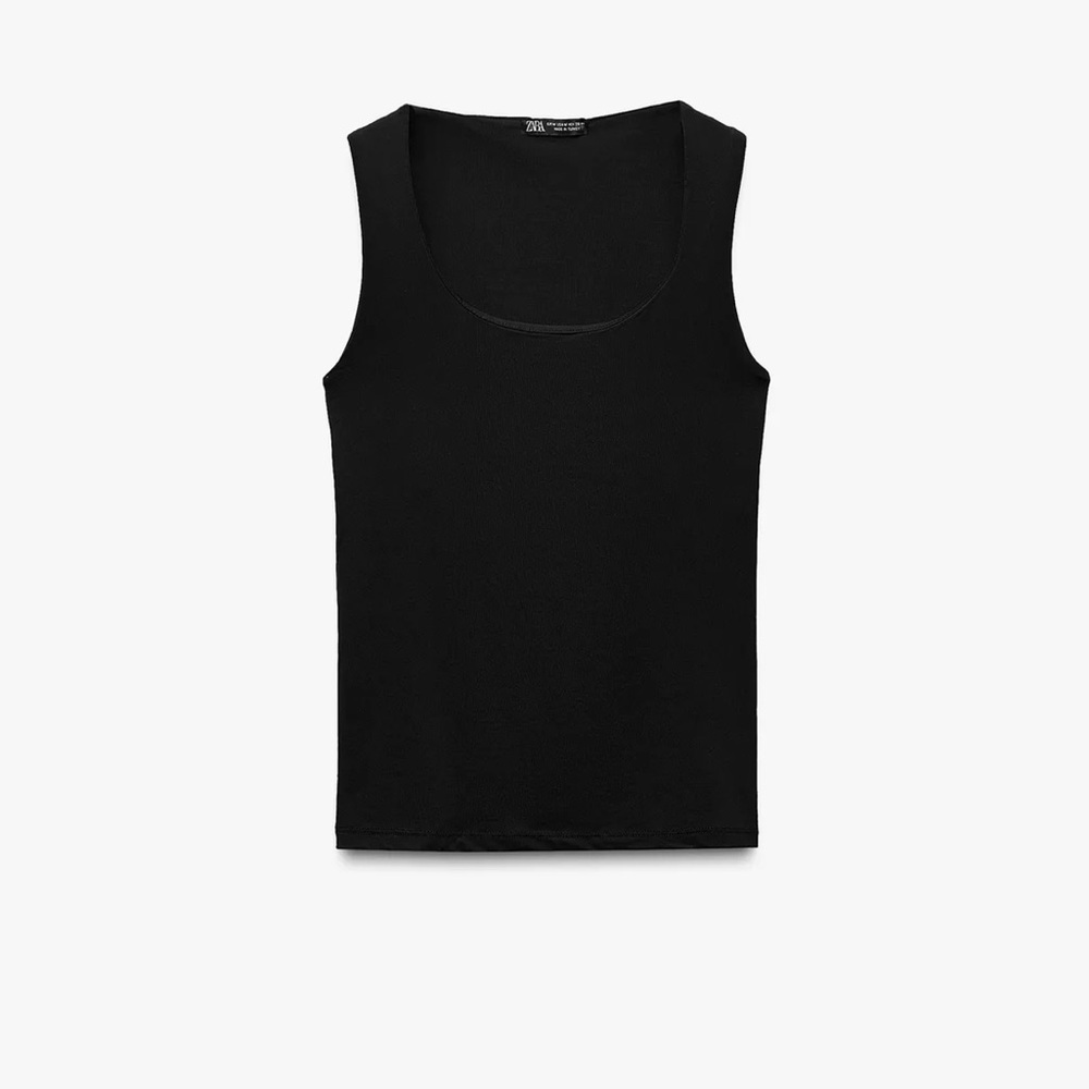 Zara Black Wide Strap Polyamide Top Black T40